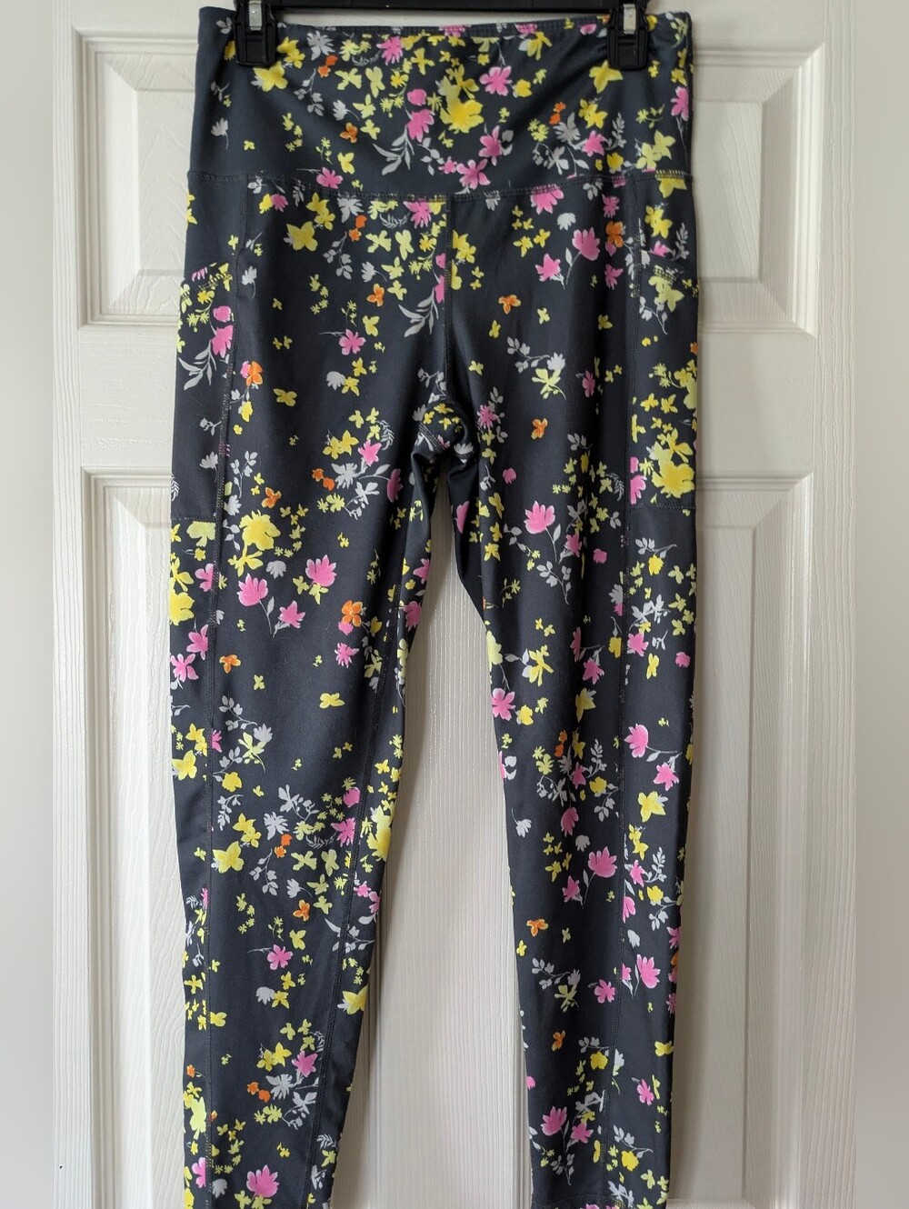 Ideology Black Floral Leggings with Pink & Yellow Accents